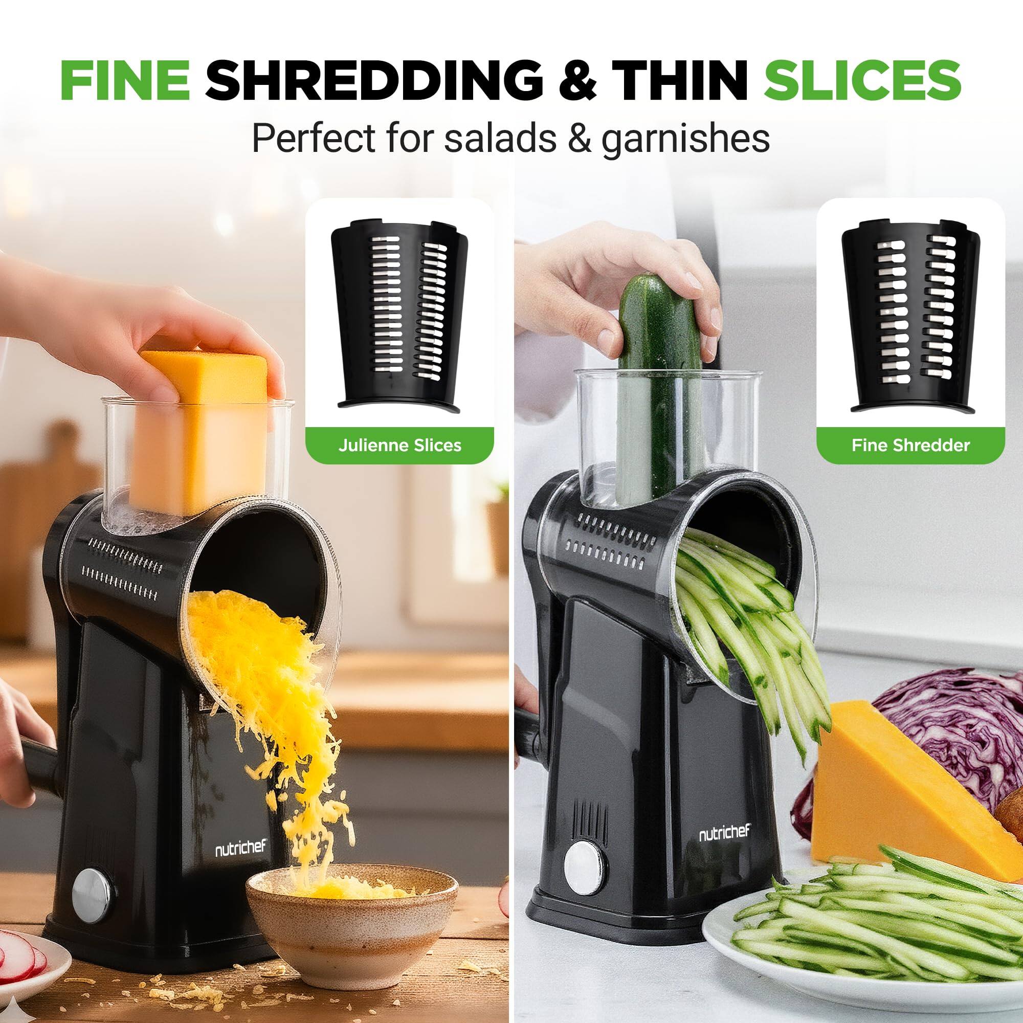 FINE SHREDDING & THIN SLICES  
Perfect for salads & garnishes  

Julienne Slices  
Fine Shredder  

nutrichef  
nutrichef