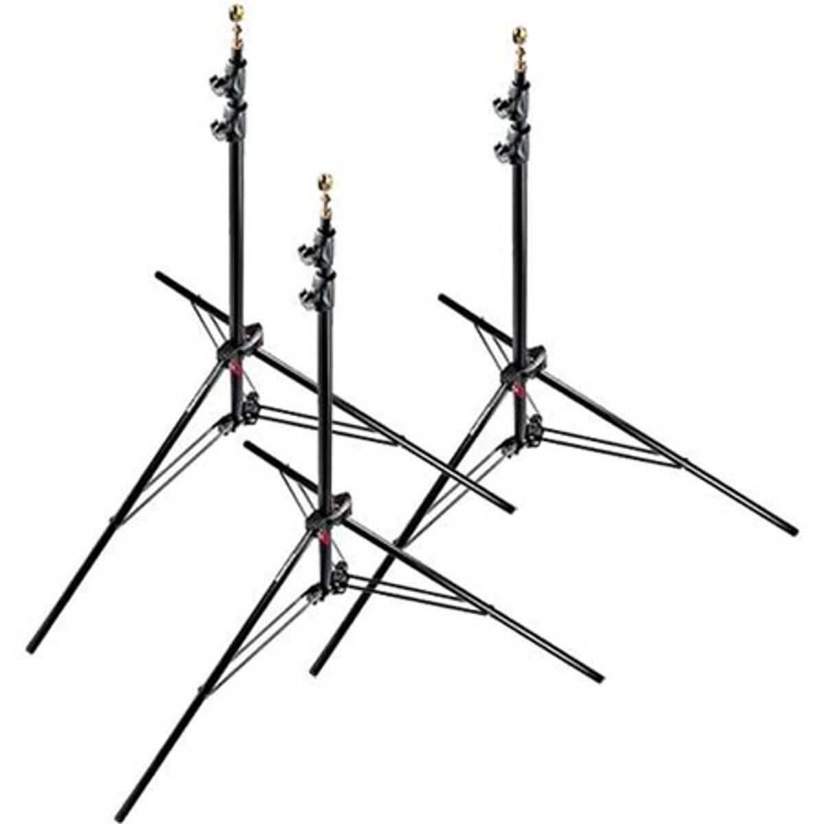 Front. Manfrotto - Manfrotto 1052BAC 93" Air Cushioned Aluminum Compact Stand with 3-Sections & 2 Risers, Black - Pack of 3 Stands.