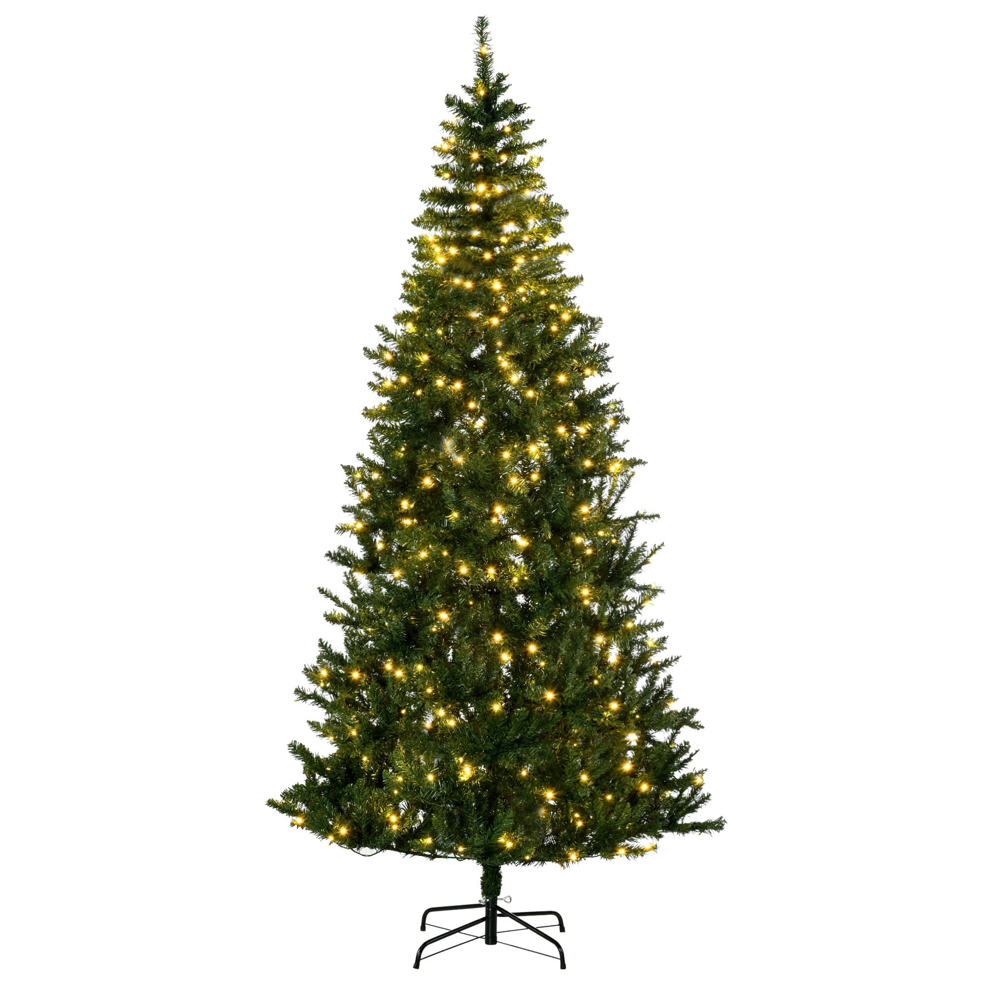 Homcom - 7.5ft Prelit Artificial Christmas Tree with 450 Warm White LED Lights and 1146 Branch Tips - Green