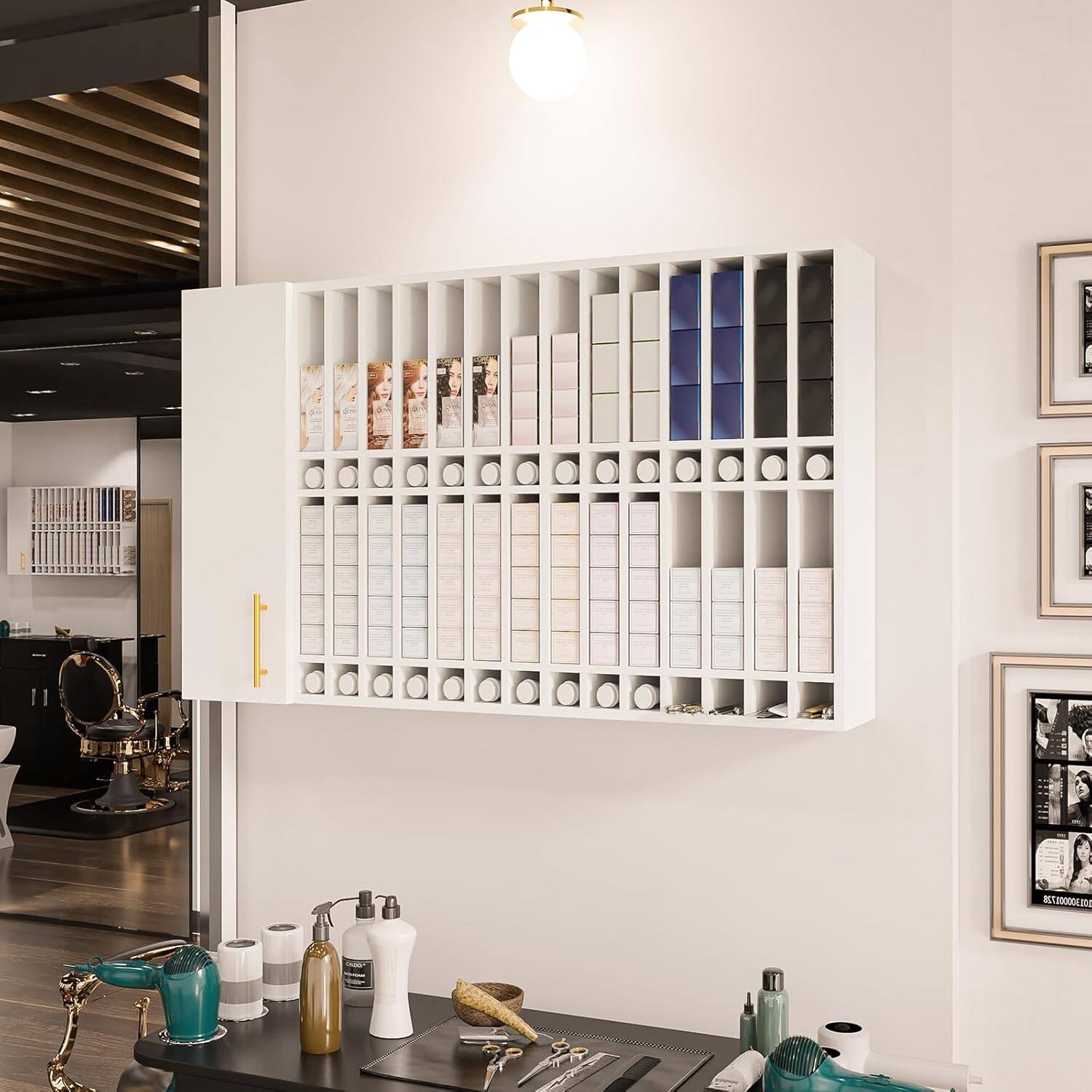 Alt View 4. Winado - Professional Hair Color Organizer Rack Salon Hair Color Tube Storage Cabinet with Adjustable Shelves for Makeup Barber - White.