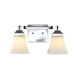 Jonathan Y - Staunton 15" 2-Light Farmhouse Cottage Metal LED Vanity Light with Frosted Glass Shades - Chrome