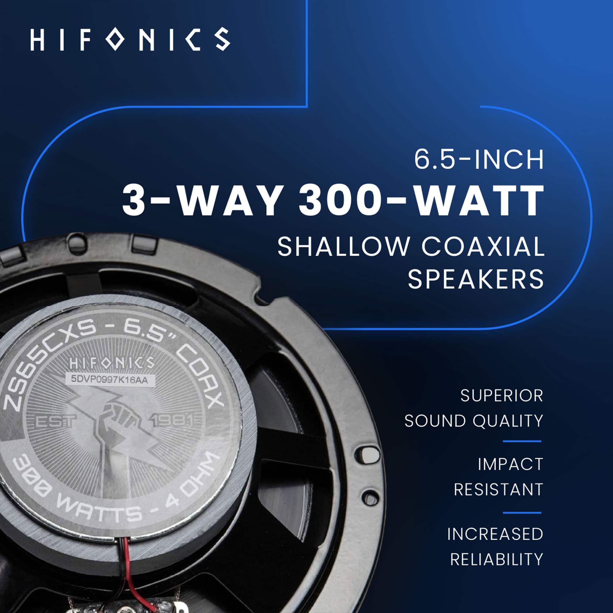Hifonics Zeus ZS65CXS 6.5 Inch 3 Way 300W Shallow Mount Coaxial