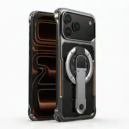 Dteck - for Apple iPhone 17 Pro Max Metal Frame Magnetic Case,Shockproof Bumper Cover w/ Tempered Glass Film & Metal Kickstand - Black