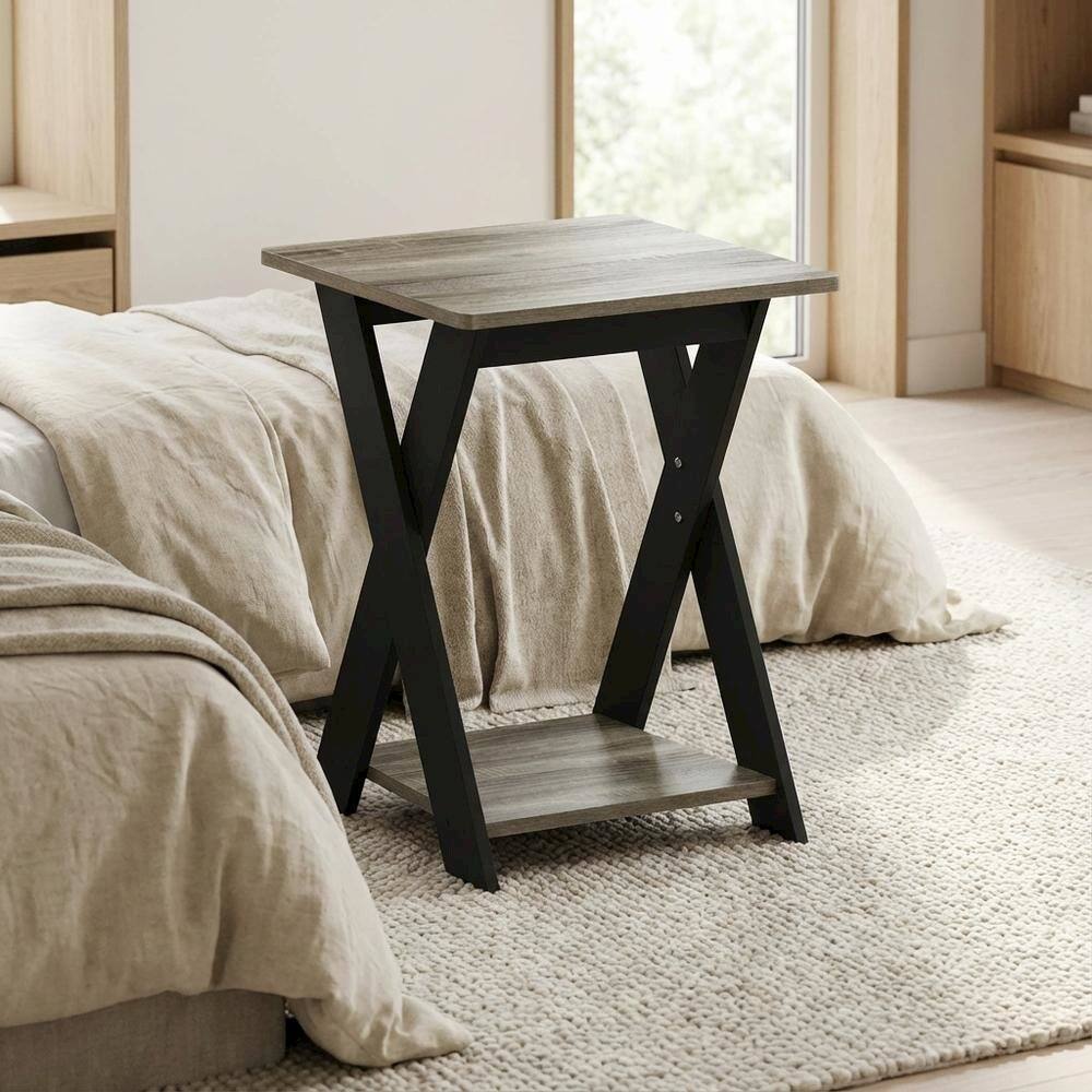 Left. FurniFact - French Oak and Black Nightstand with Modern Cross Design - French Oak/Black.