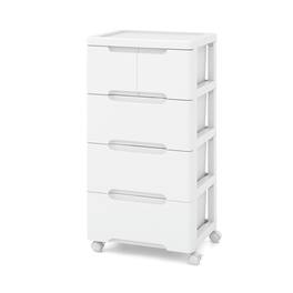 Pefilos - Rolling Storage Cabinet with Universal Wheels and 5/6/7 Drawers-5 Drawers, for Small Spaces, Small Bathroom, , Laundry - White