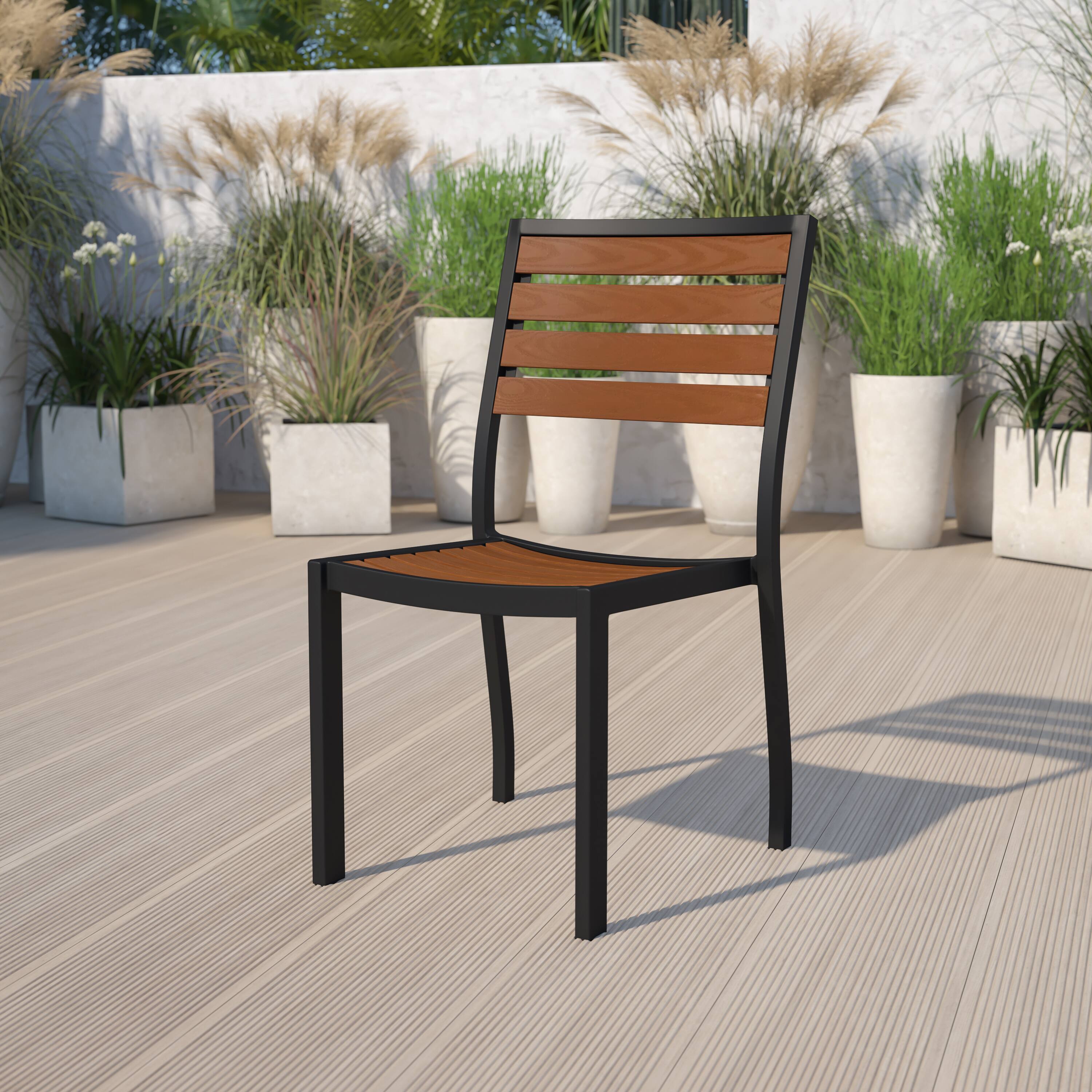 Alt View 1. Emma + Oliver - Outdoor Faux Teak Side Chair with Poly Slats - Teak Patio Chair - Teak.