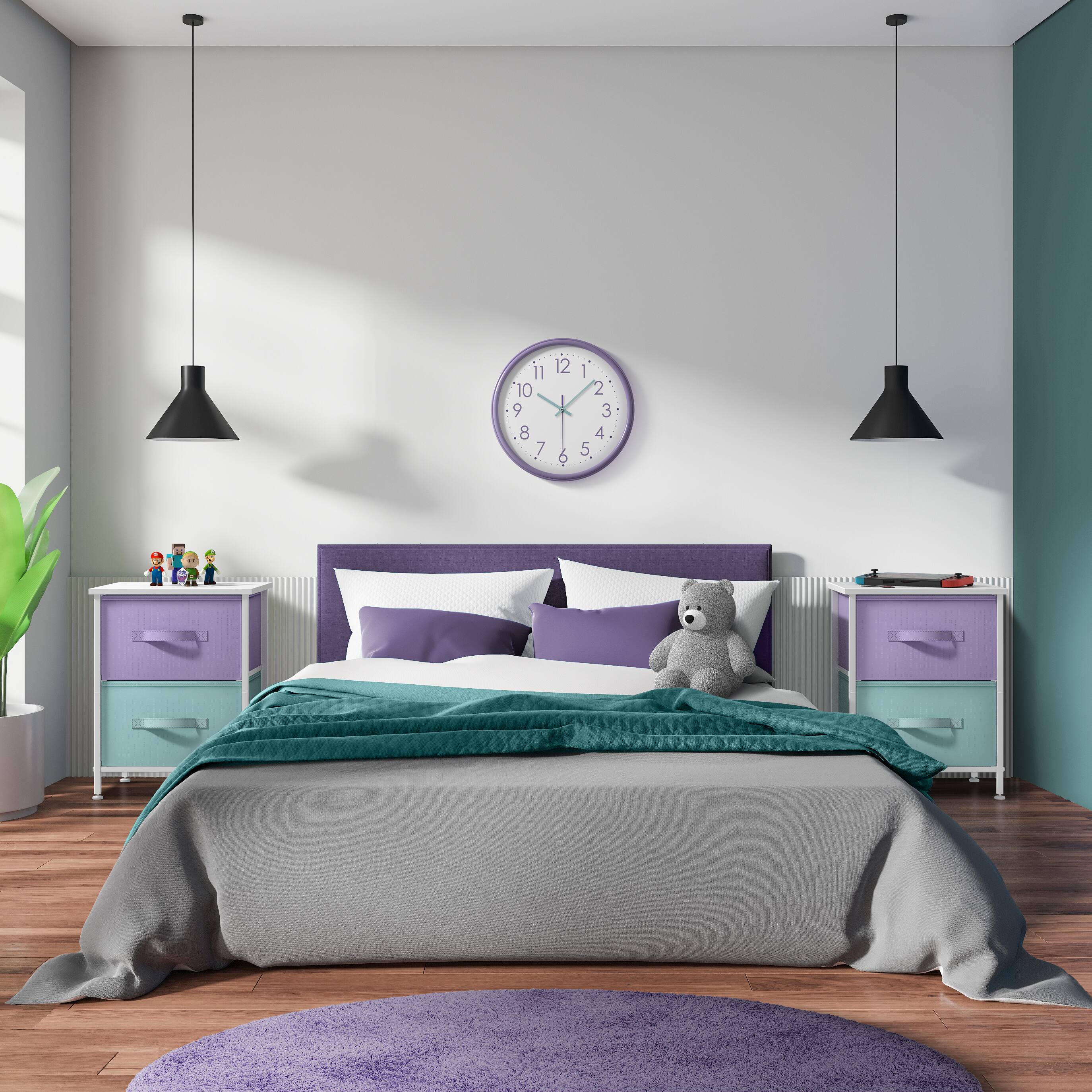 Angle. Sorbus - Sorbus Nightstand with 2 Drawers, (2 Pack) Kids Bedside Furniture End Table Night Stand, Steel Frame, Wood Top - Pastel.