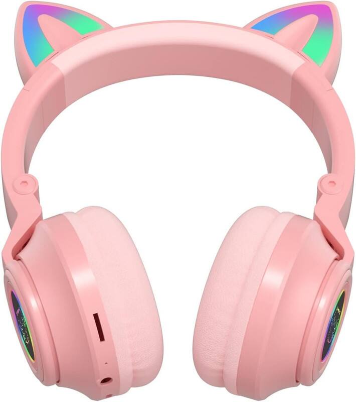 Back. RISOKEYS - Cat Ear Bluetooth Headphones for Kids & Adults, Wireless Foldable,and Volume Control for iPhone/iPad/Laptop - Pink.
