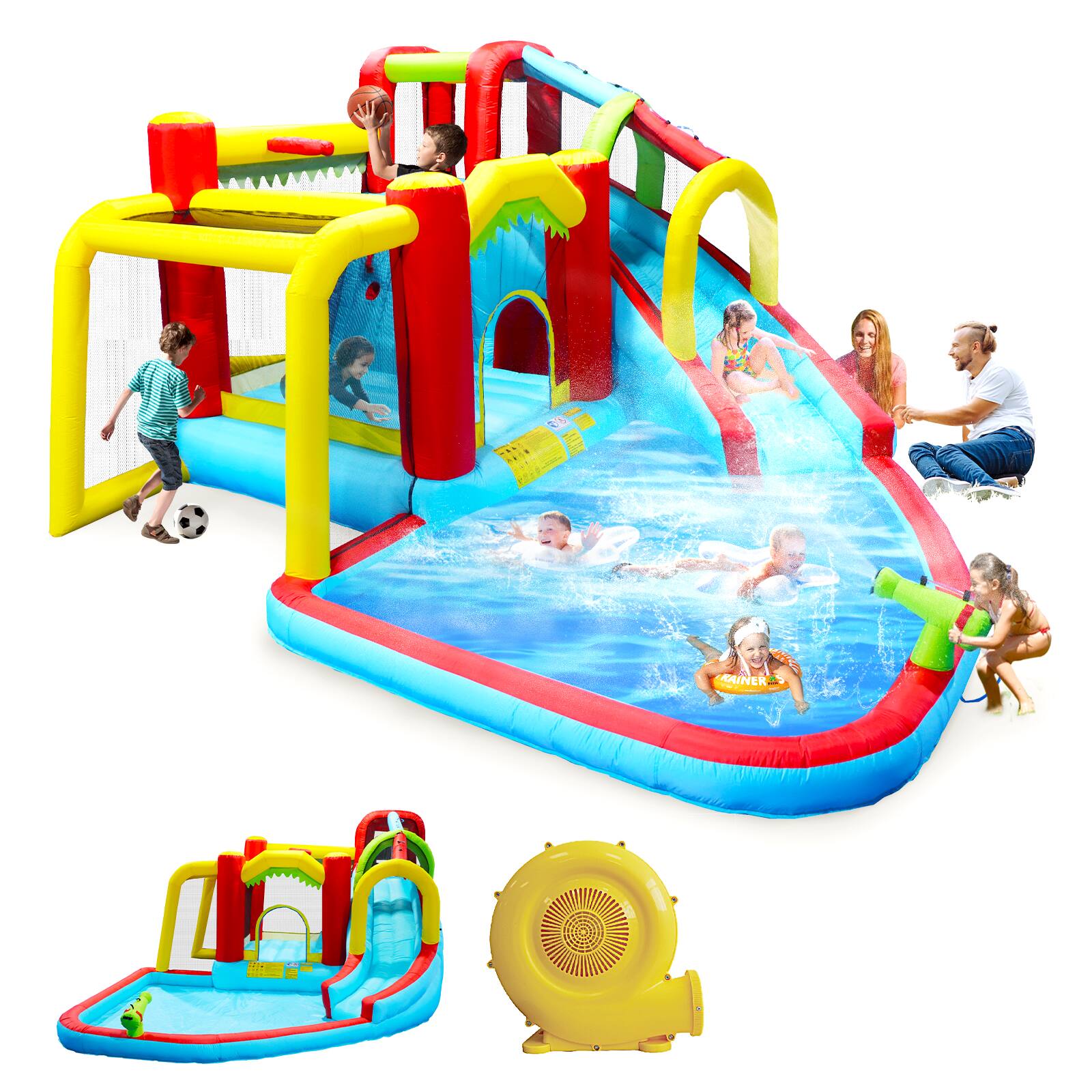 Alt View 9. Loheer - Loheer Inflatable Water Park Bounce House With Slide Splash Pool Climbing Wall Soccer Backyard Bouncer.