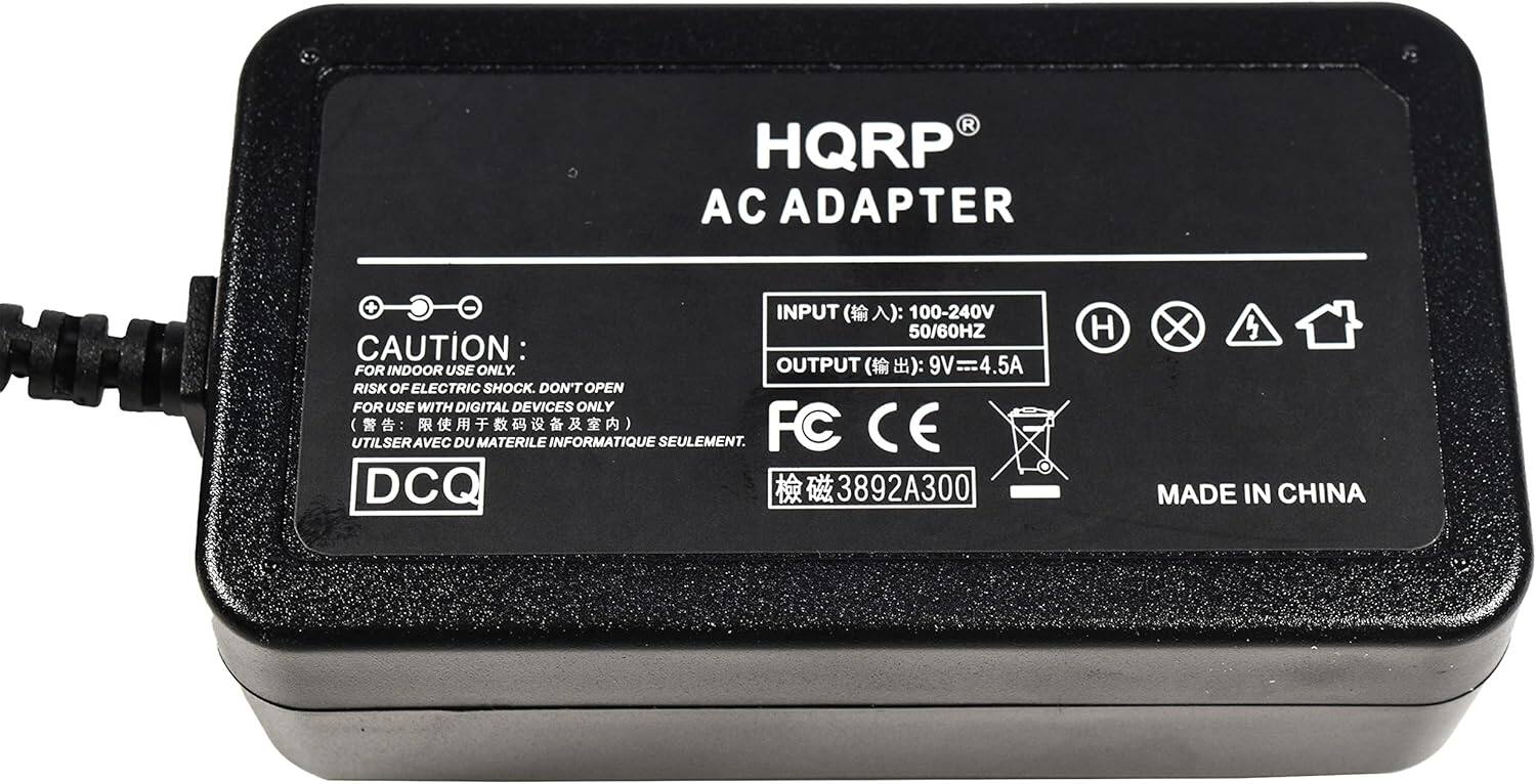 HQRP AC ADAPTER  
INPUT (): 100-240V 50/60HZ  
CAUTION: FOR INDOOR USE ONLY. OUTPUT (): 9V=4.5A  
RISK OF ELECTRIC SHOCK. DON'T OPEN FOR USE WITH DIGITAL DEVICES ONLY  
FC CE UTILISERAVEC DU MATERIEL INFORMATIQUE SEULEMENT.  
DCQ 3892A300  
MADE IN CHINA
