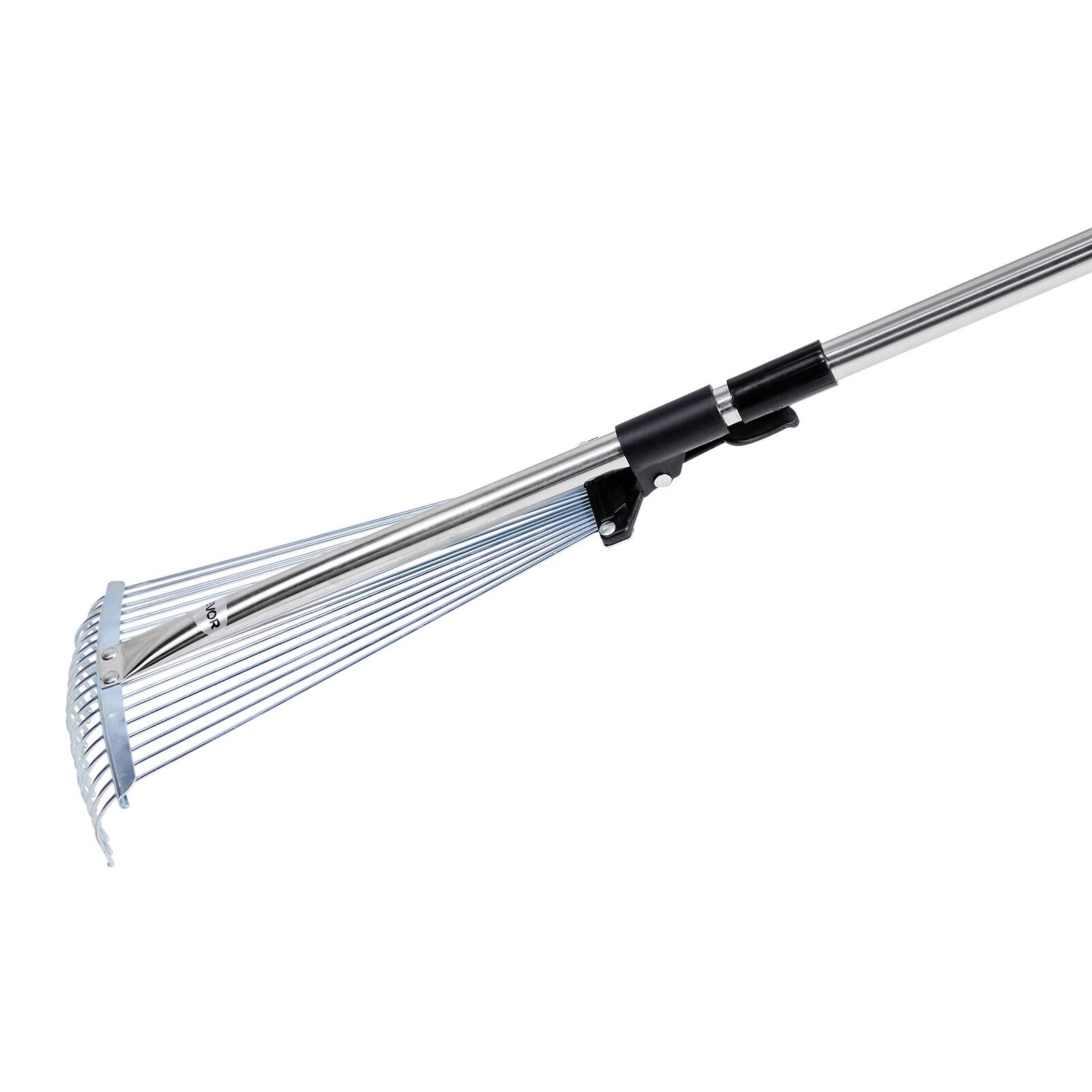 Alt View 5. VEVOR - Leaf Rake, 18 Metal Tines, Adjustable Garden Rake for Lawns with 7.7-17.1 Inch Head & 32.3-55.6 Inch Long Handle - Metallic color.