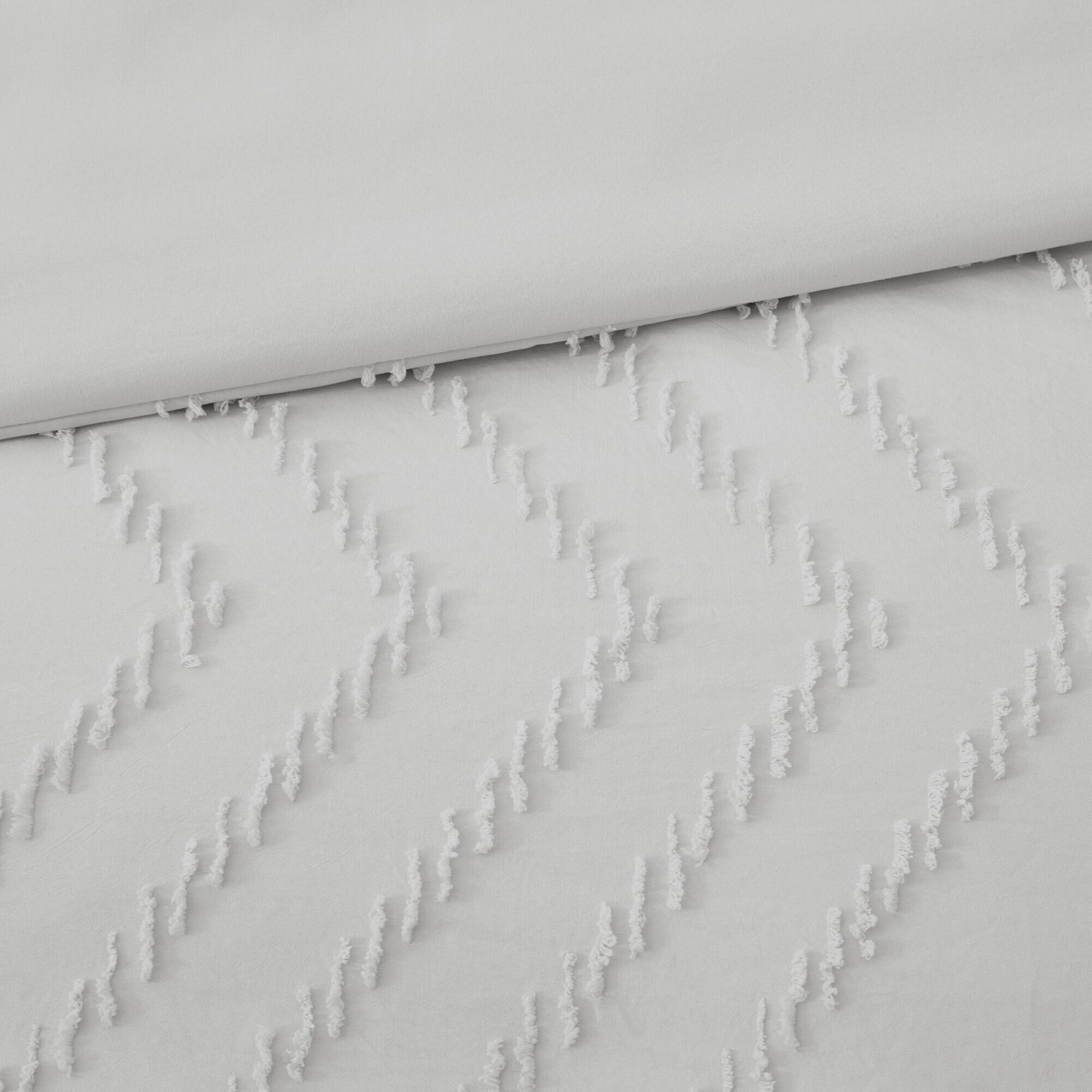 Left. Peace Nest - Peace Nest Tufted Clipped Jacquard Geometric Duvet Cover & Pillowcase Set - Wave Light Gray.