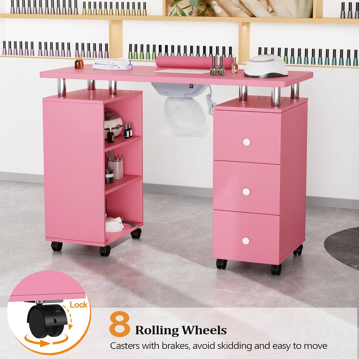 8 Rolling Wheels  
Casters with brakes, avoid skidding and easy to move