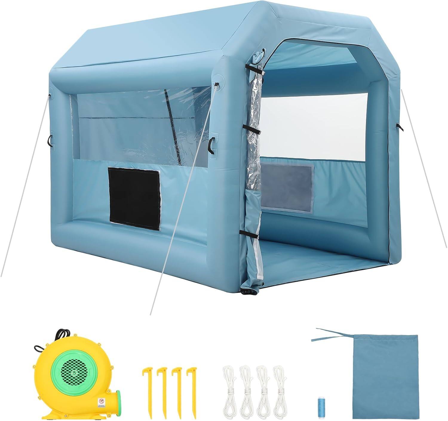 Front. Homhougo - 10x8x8 FT Inflatable Paint Booth | Portable Spray Shelter with 480W Blower & 3-Layer Filtration | Heavy-Duty - Blue 10x8x8 FT.