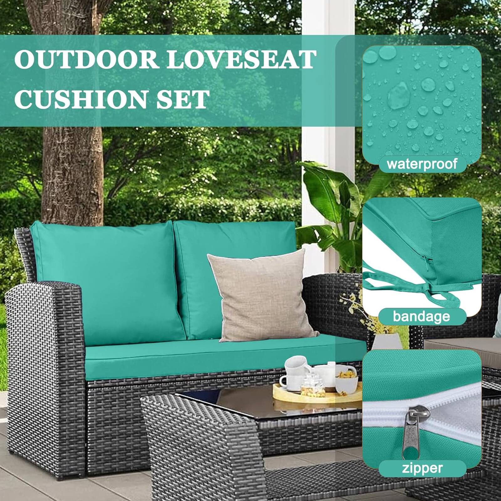 OUTDOOR LOVESEAT CUSHION SET

- waterproof
- bandage
- zipper