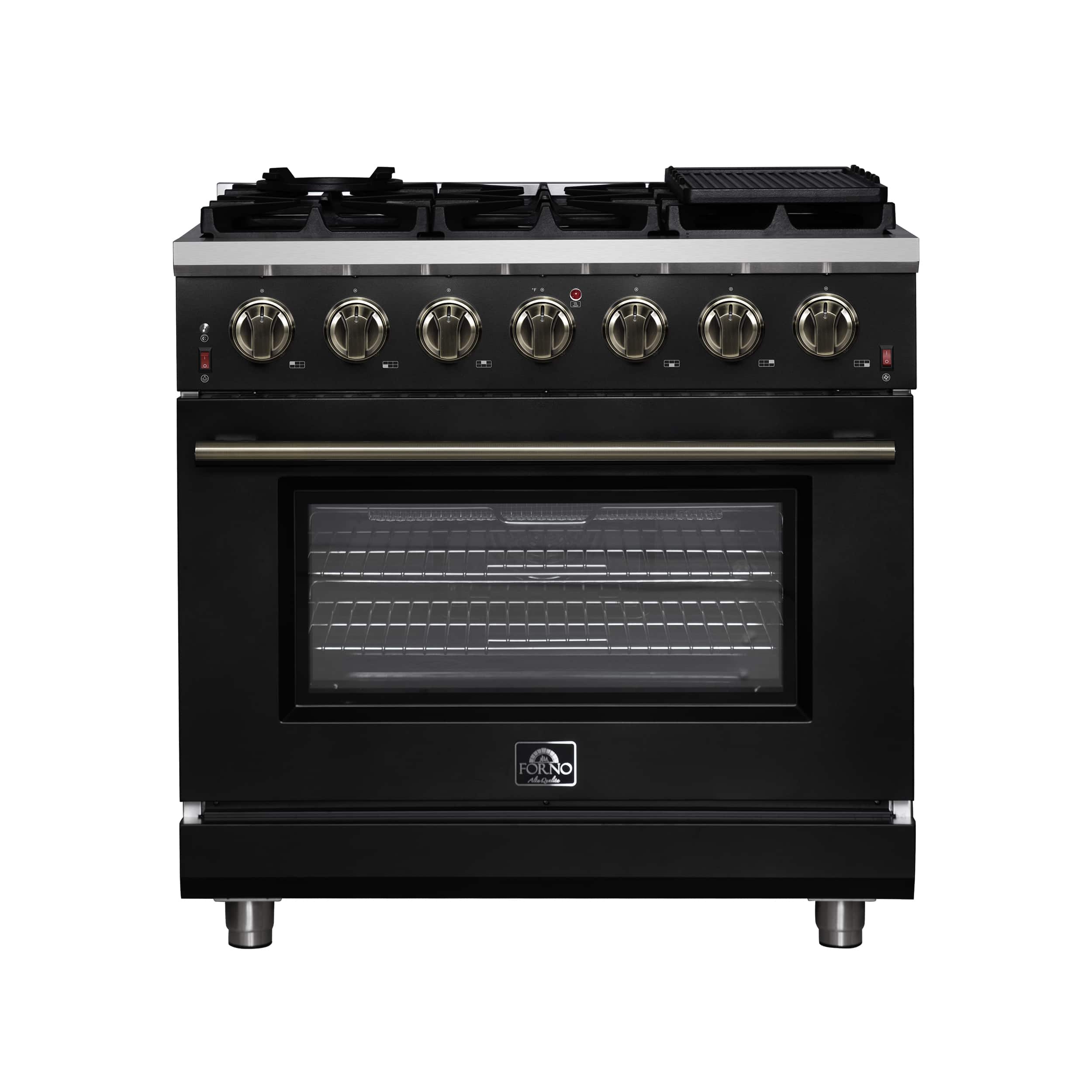 Forno Appliances - Massimo 5.36 Cu. Ft. Freestanding Gas Convection Range with Air Fryer Kit, Wok Support & Griddle - Black