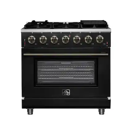 Front. Forno Appliances - Massimo 5.36 Cu. Ft. Freestanding Gas Convection Range with Air Fryer Kit, Wok Support & Griddle - Black.