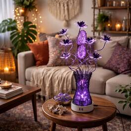 FC Design - 24"H Black Textured Vase & Floral Stem Purple Changing Light Table Lamp