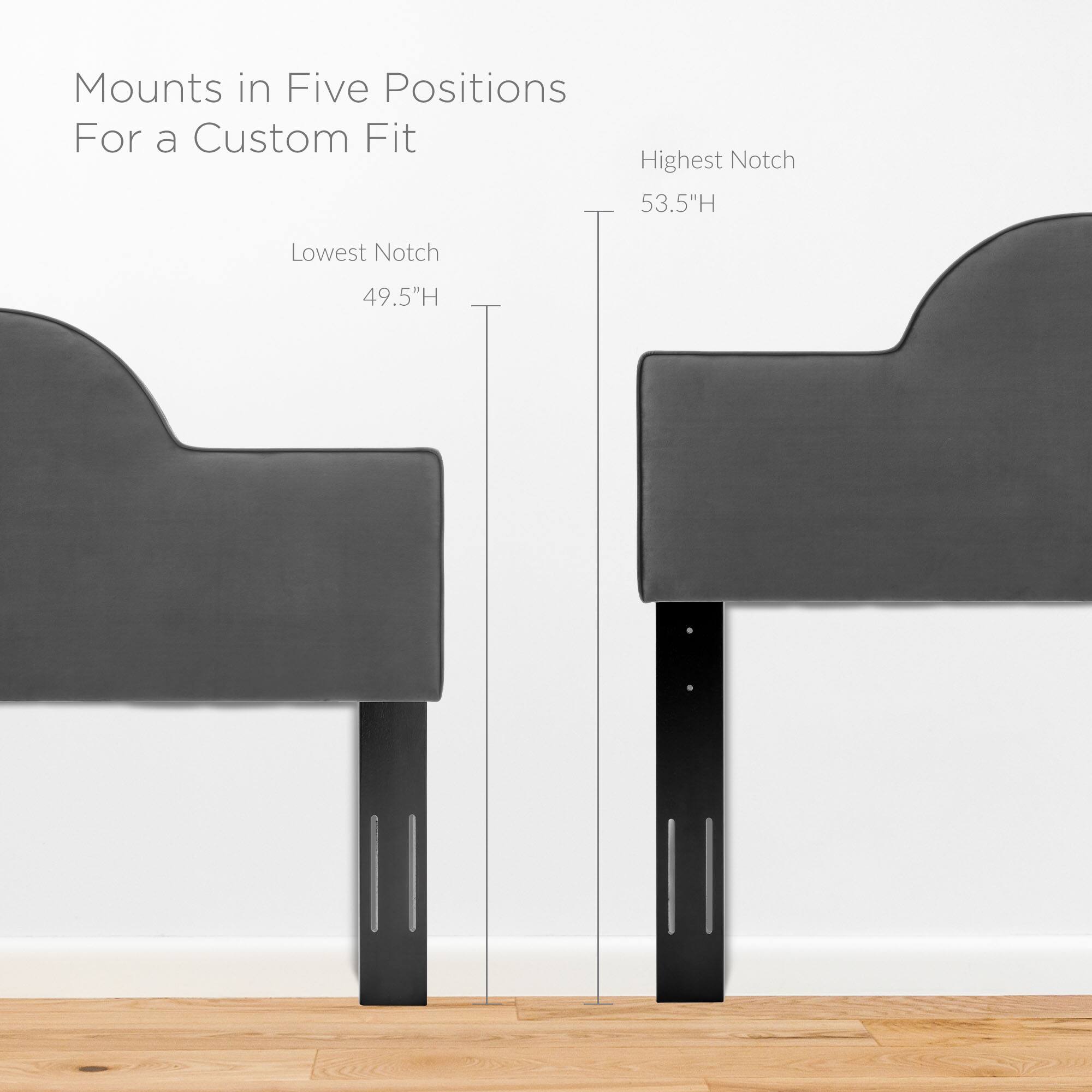 Mounts in Five Positions For a Custom Fit

Lowest Notch 49.5"H

Highest Notch 53.5"H