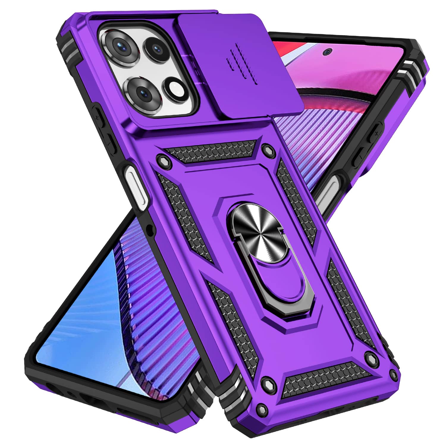 UUCOVER - Shockproof Case for Motorola G Power 5G (2025) Slide Camera Cover Ring Stand TPU+PC Rugged Protective Back Case - Purple price history on PriceWatchPro