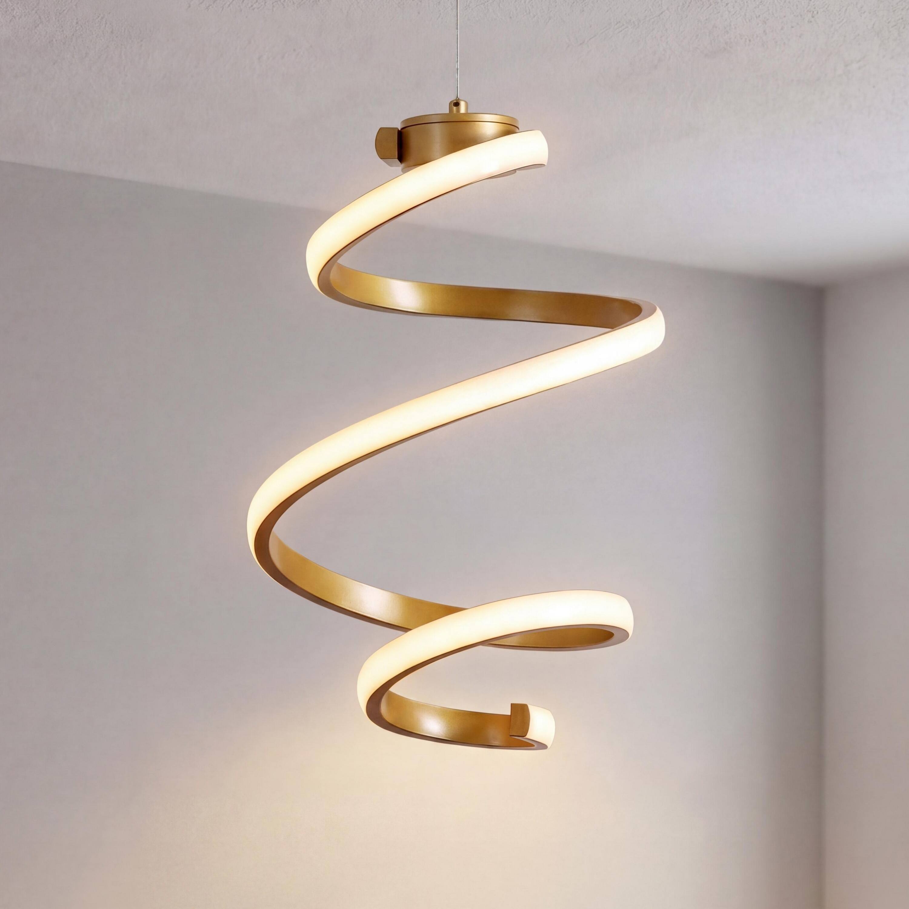 Alt View 1. Jonathan Y - Whirl 11" 1-Light Modern Minimalist Metal Helix Swirl Abstract Integrated LED Pendant, Gold Painting - Gold Painting.