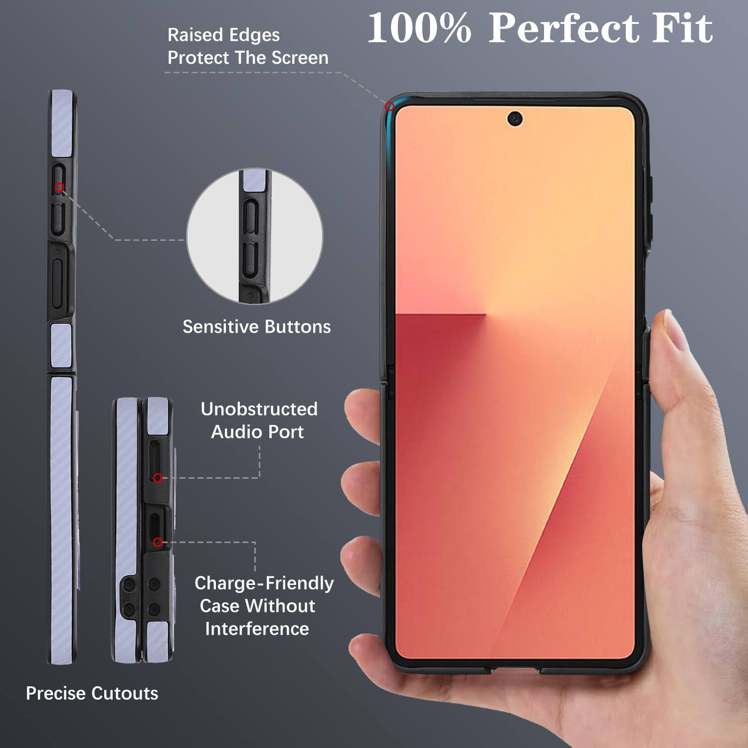 Raised Edges 100% Perfect Fit Protect The Screen Sensitive Buttons Unobstructed Audio Port Charge-Friendly Case Without Interference Precise Cutouts