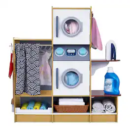 Lil' Jumbl - Kids Washer and Dryer Playset, Wooden Pretend Laundry Play Set for Kids - Natural