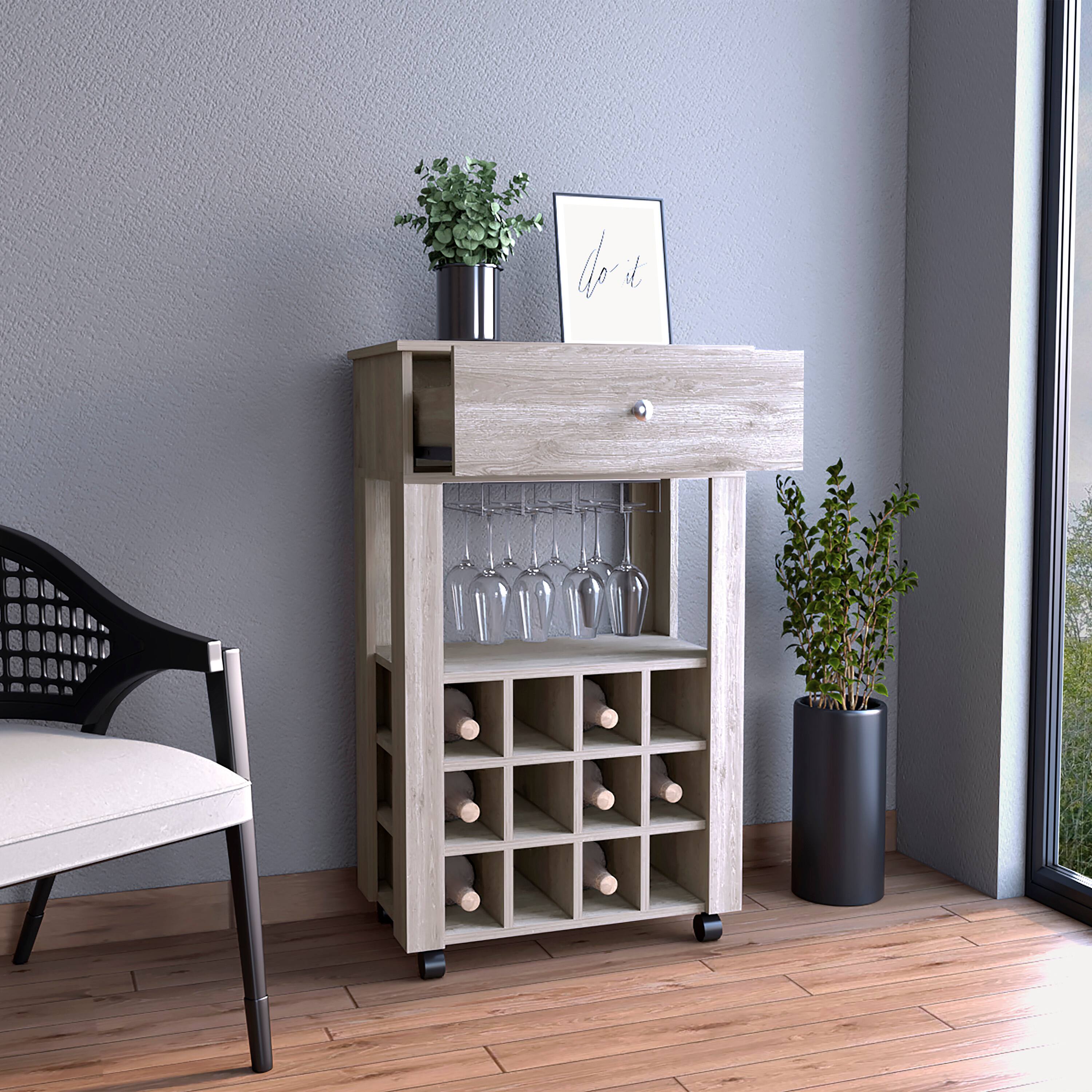 Alt View 1. TinyHomie - Memphis Bar Cart Twelve Built-in Wine Rack Four Legs One Open Shelf -Light Gray.
