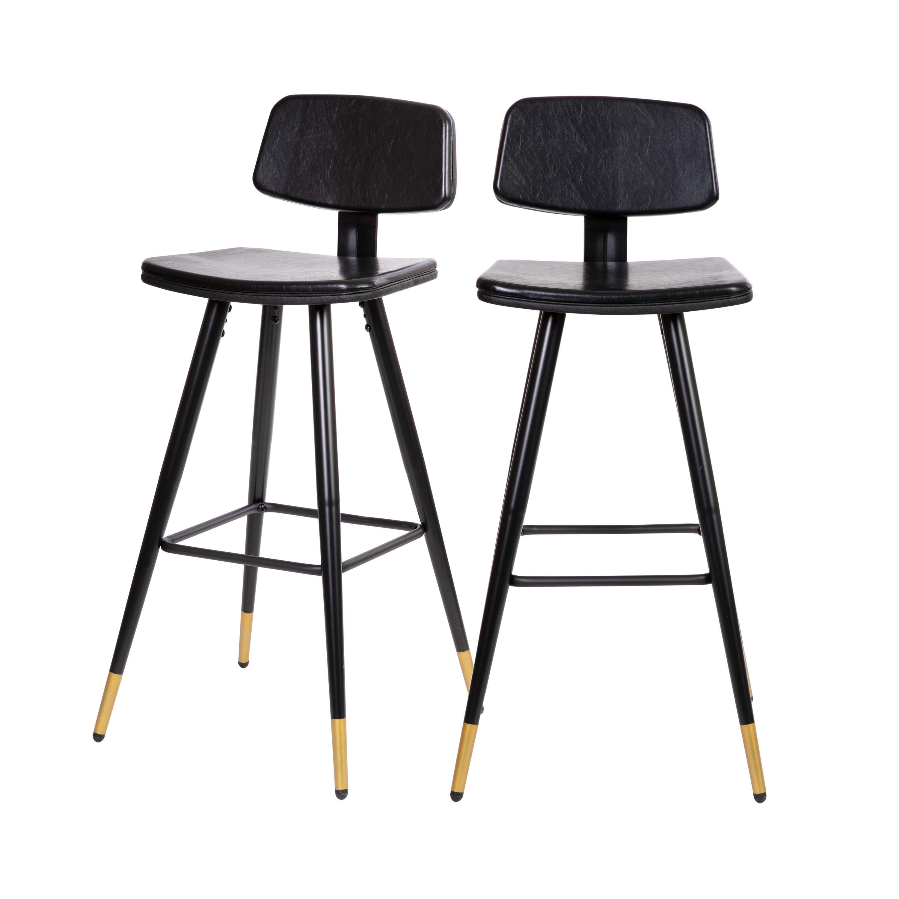 Alamont Home - Kora Commercial Grade Low Back Barstools-LeatherSoft Upholstery-Iron Frame-Integrated Footrest-Gold Tipped Legs-Set of 2 - Black price history on PriceWatchPro