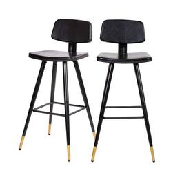 Alamont Home - Kora Commercial Grade Low Back Barstools-LeatherSoft Upholstery-Iron Frame-Integrated Footrest-Gold Tipped Legs-Set of 2 - Black
