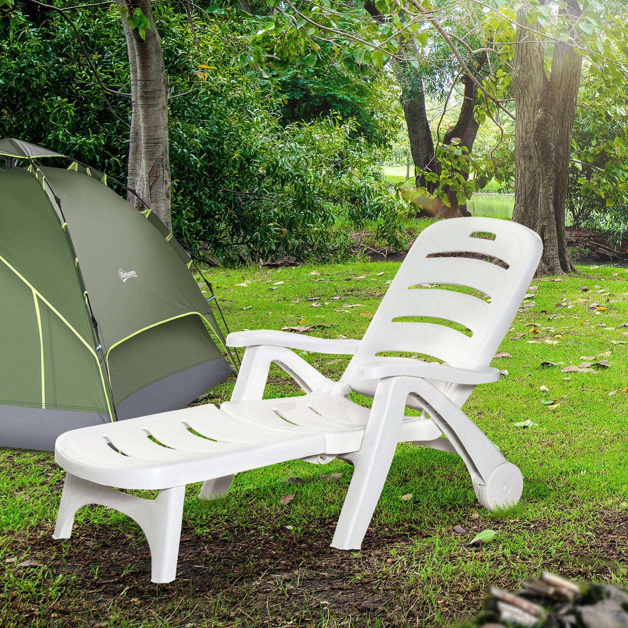 Alt View 3. Outsunny - Chaise Lounge Chair on Wheels, Waterproof, Quick Assembly, Folding - White.