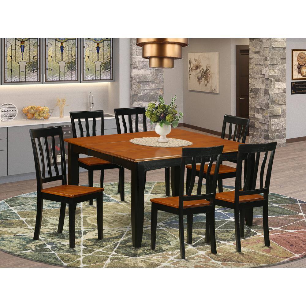 Back. East West Furniture - 7 Pc Dining room set-Dining Table and 6 Wooden Dining Chairs - Black & Cherry.