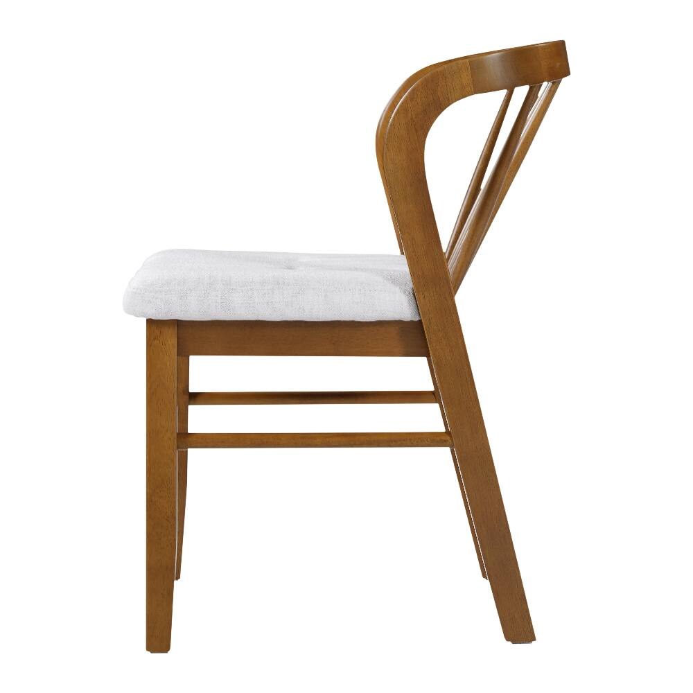 Alt View 3. Loheer - Loheer Mid-Century Modern Rubber Wood Dining Chair Set of 2 Upholstered Seat Walnut Beige - Walnut, Beige.