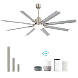 Sofucor - Smart 72'' Ceiling Fan APP/Voice/Remote Control LED Light Reversible DC 6 Wind Speed Work with Google/Alexa - Nickel