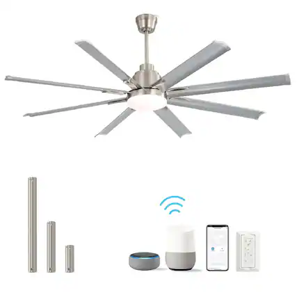 Front. Sofucor - 84 Inch Industrial Windmill Ceiling Fan W/Light Smart Life APP Remote Control Timer For Alexa Google - Silver.