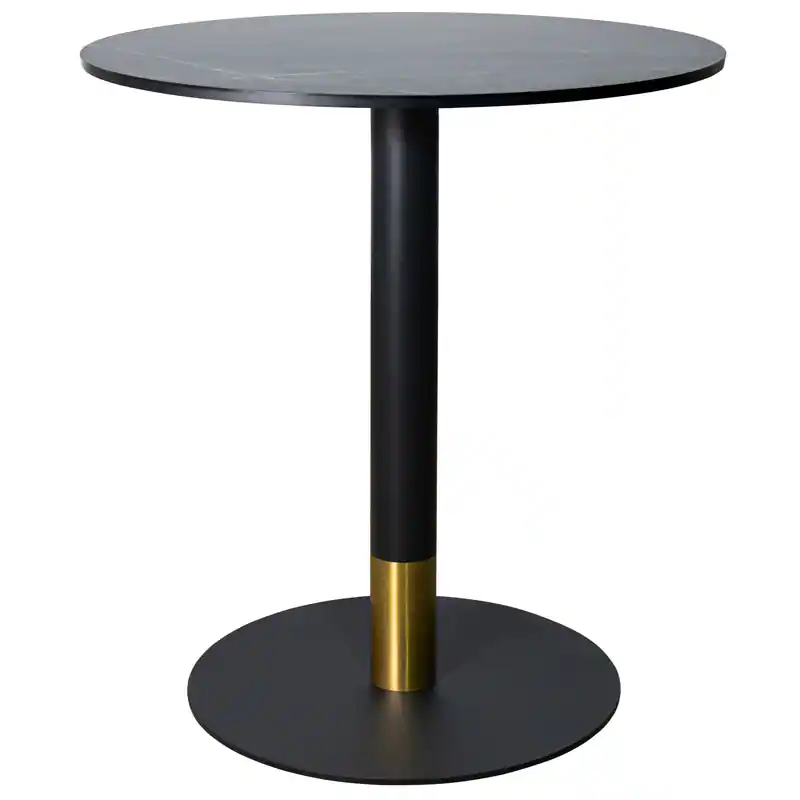 Front. LeisureMod - Vail 36 Inch Round Dining Table with MDF Top and Black/Gold Base, Modern Small Kitchen Bistro Accent Table - Black.