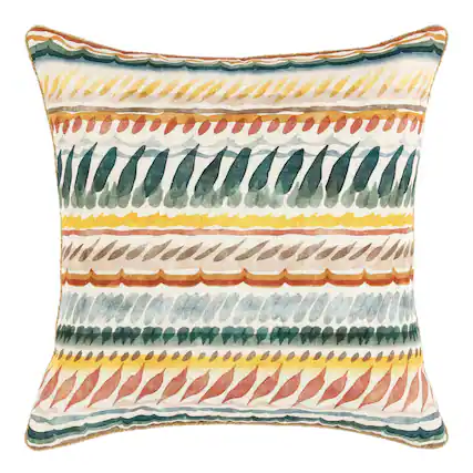Front. Manhattan Lane - Square Accent Throw Pillow, 22 Inch, Hand Painted Pottery Design - Cream, Yellow, Red, Blue.