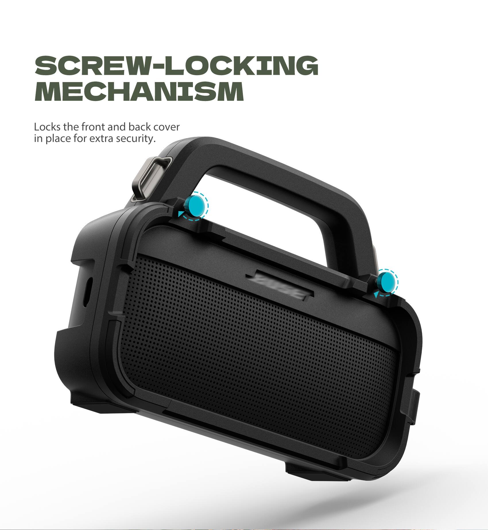 SCREW-LOCKING MECHANISM  
Locks the front and back cover in place for extra security.