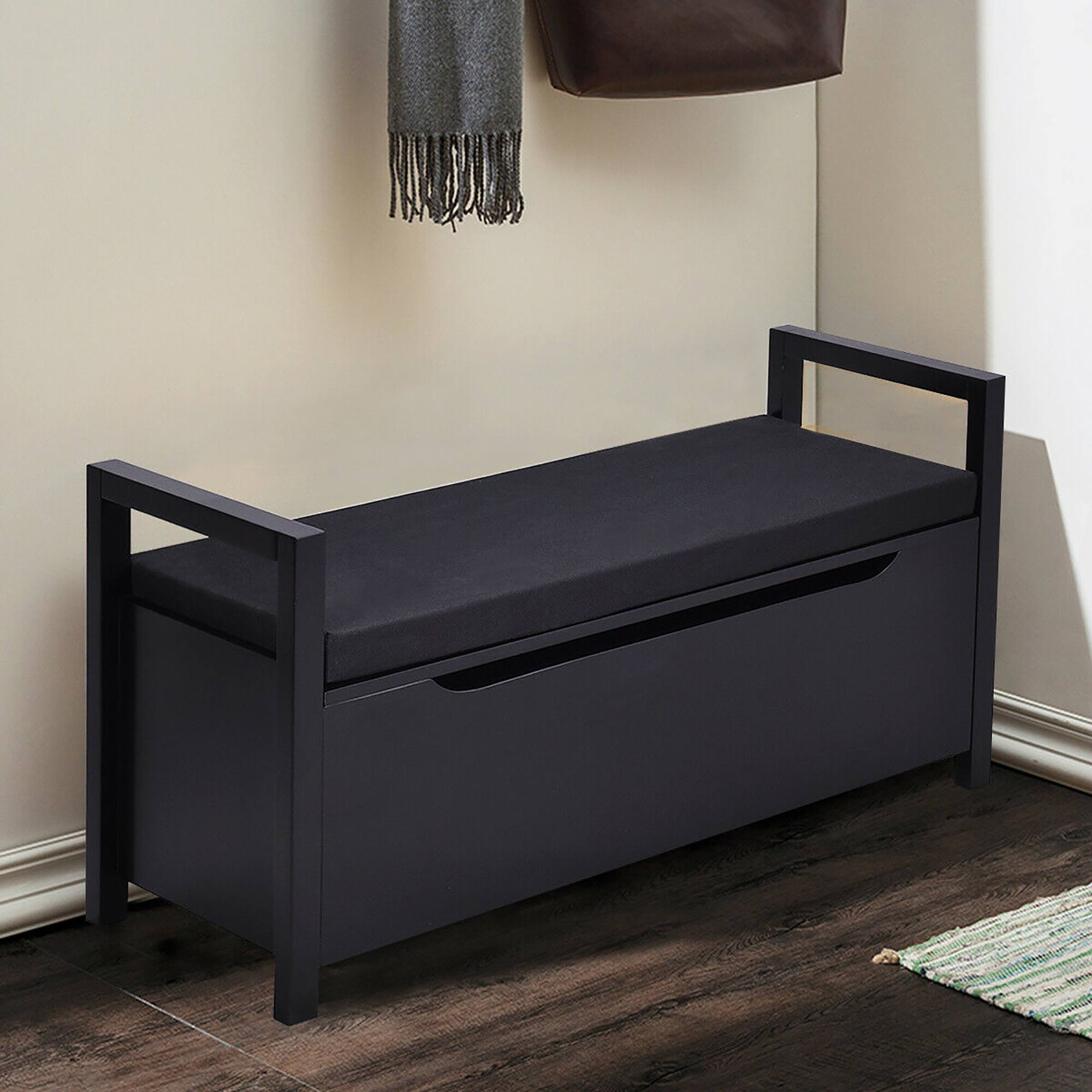 Alt View 12. Costway - Shoe Bench Storage Rack Cushion Seat Ottoman Bedroom Hallway Entryway Black - Black.
