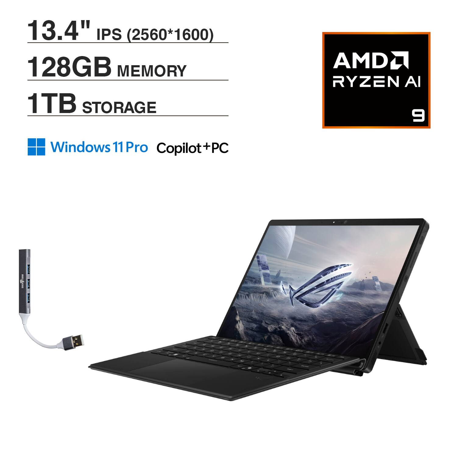 ASUS - ROG Flow 2-in-1 Laptop 13.4 WQXGA (AMD AMD Ryzen AI MAX+ 395, 128GB LPDDR5X, 1TB SSD, Win 11 Pro) w/USB Hub - Off Black