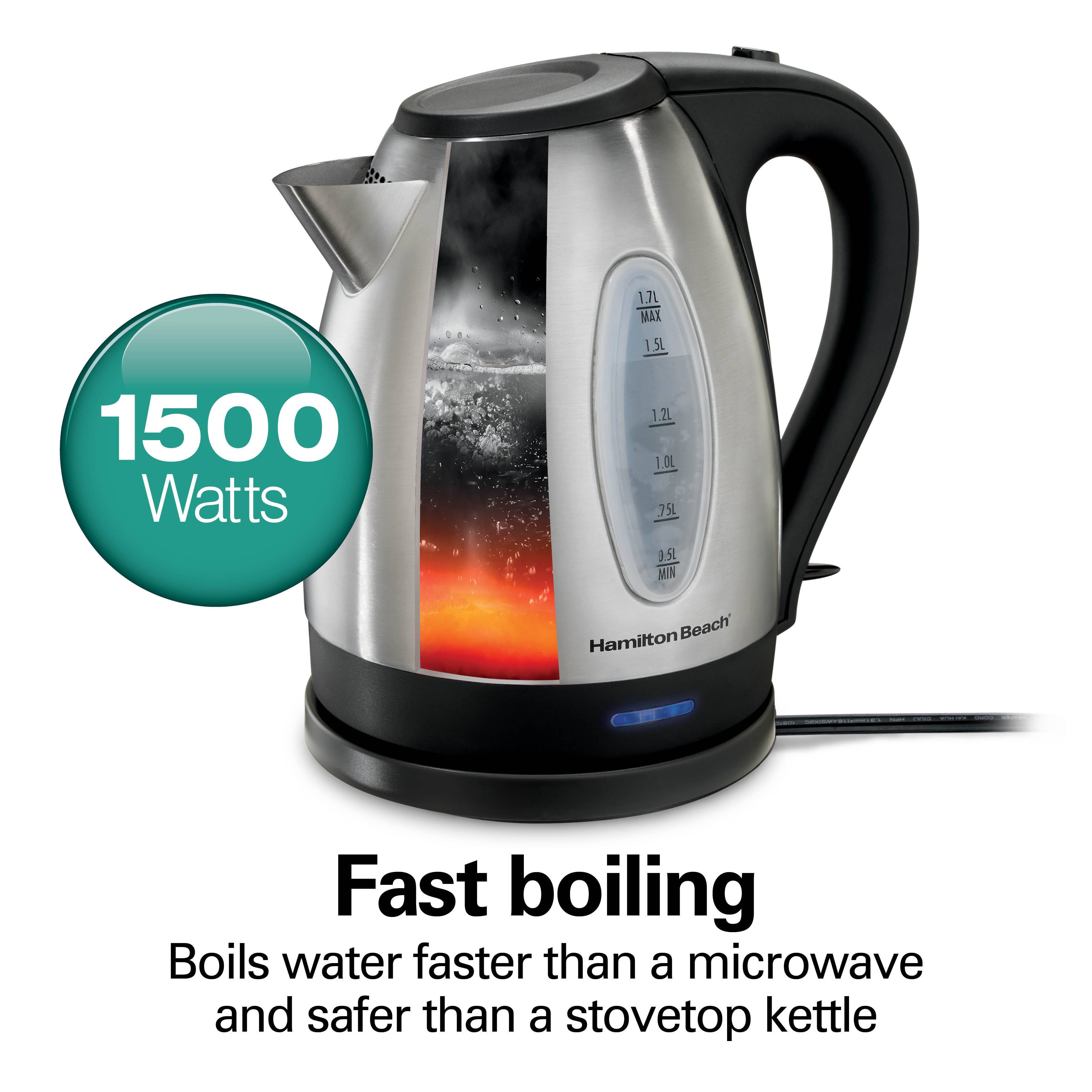 1500 Watts

Fast boiling

Boils water faster than a microwave and safer than a stovetop kettle