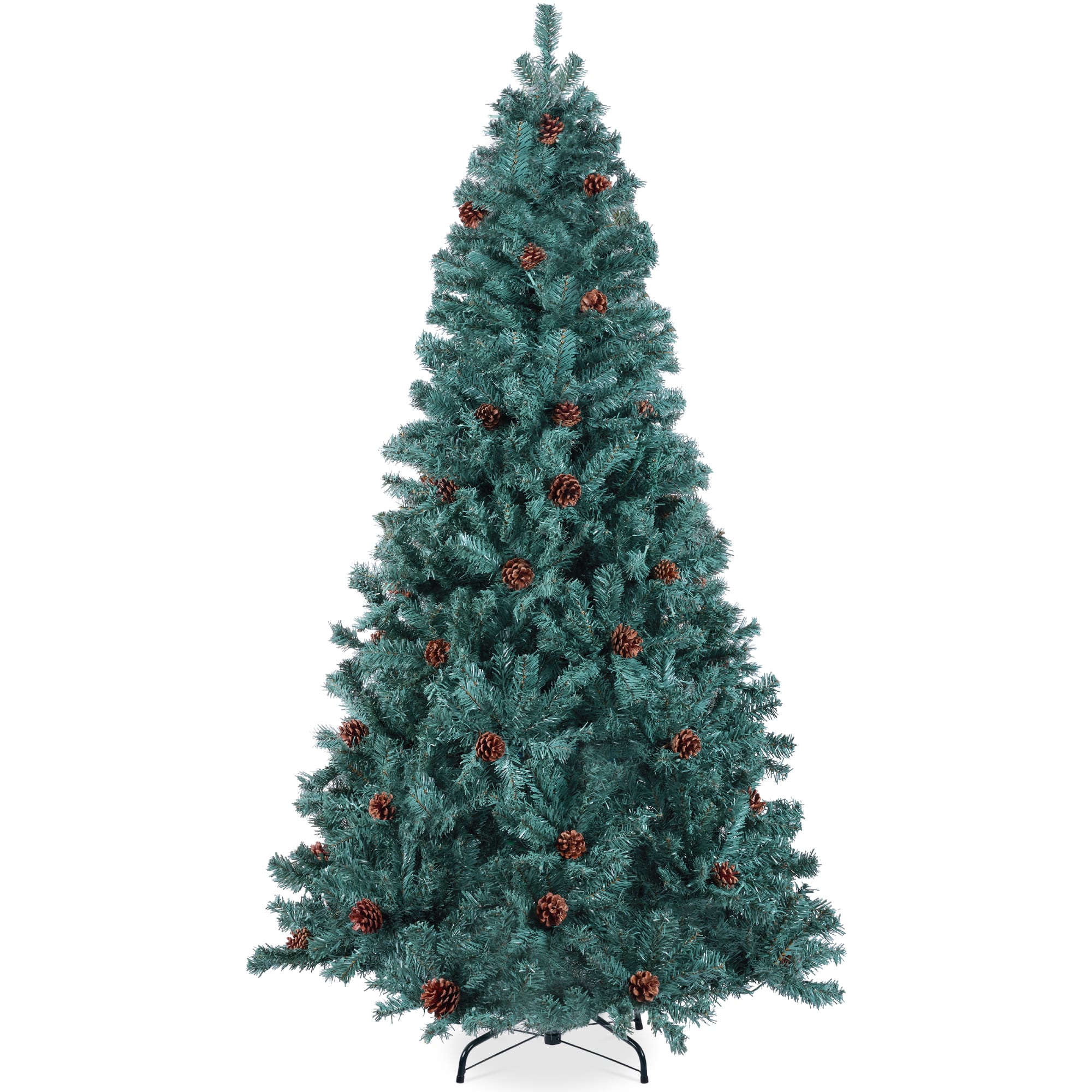 Best Choice Products - 7.5ft Pre-Decorated Holiday Christmas Pine Tree w/1,348 Branch Tips, Metal Base - Blue Spruce