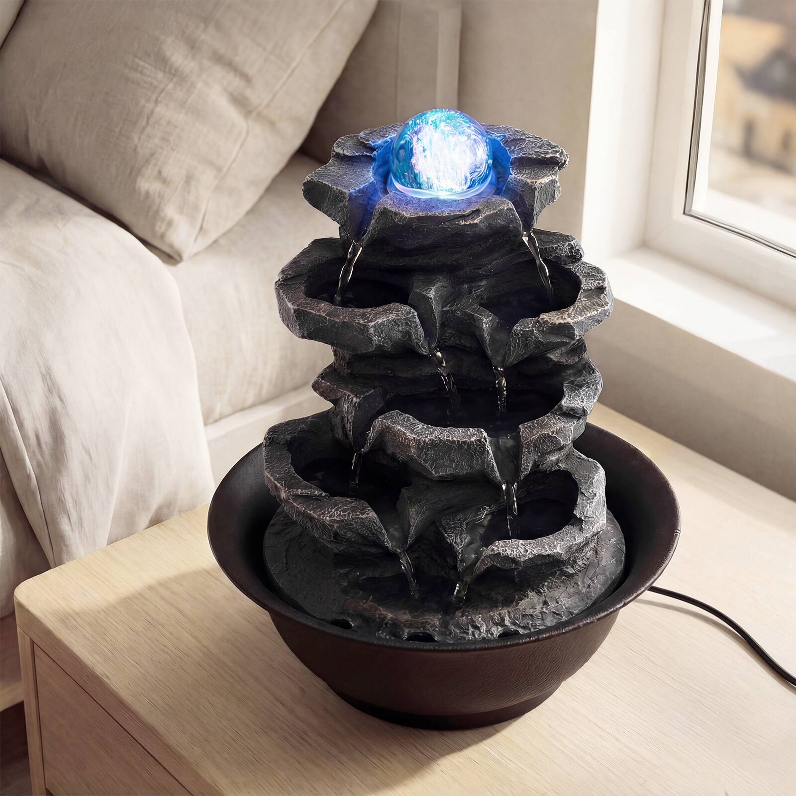 Alt View 1. Gymax - Gymax Tabletop Water Fountain w/Rolling Crystal Ball Color-Changing LED Light Pump - Black.