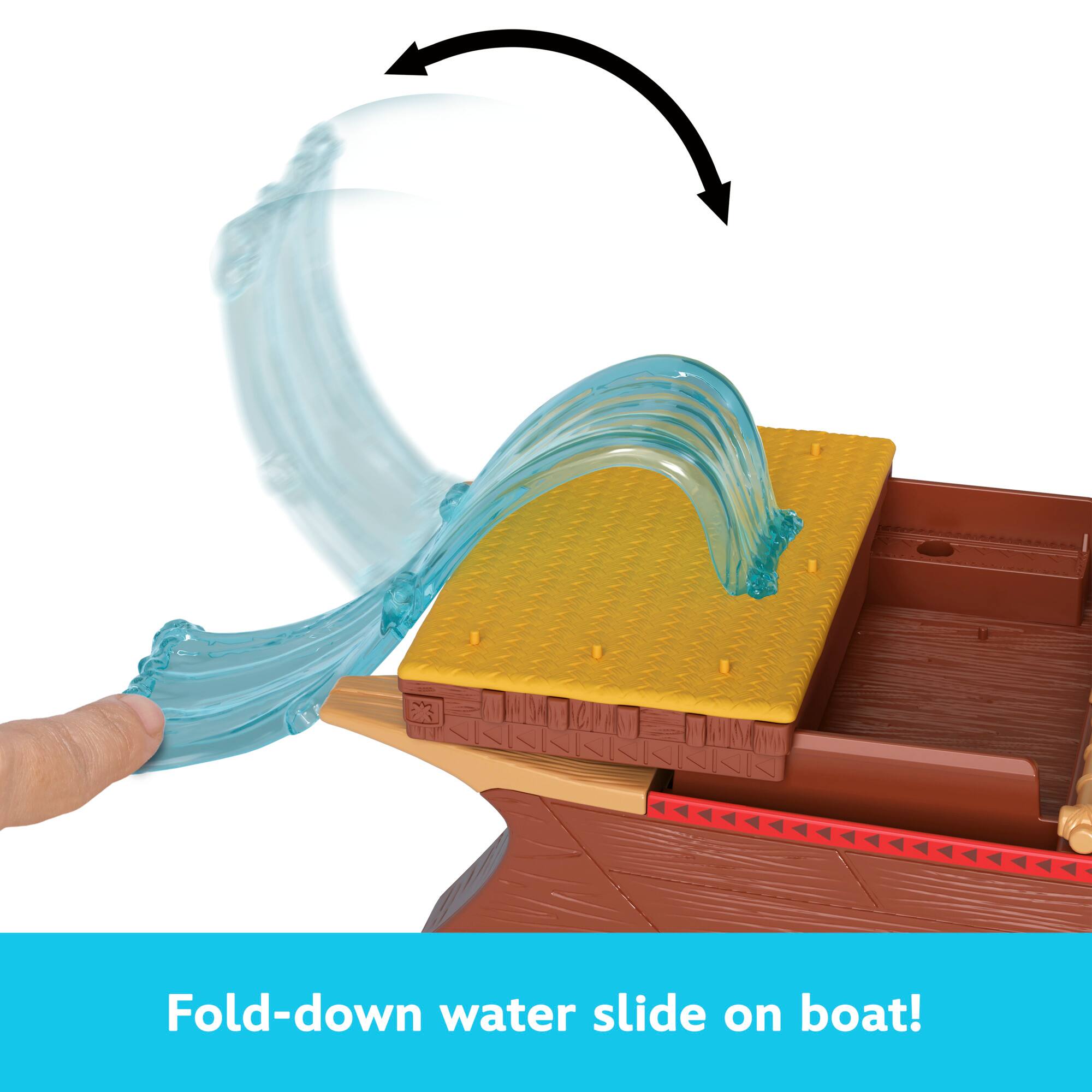 Fold-down water slide on boat!