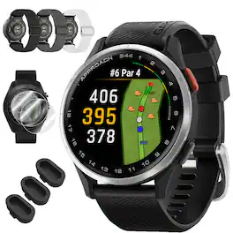 Garmin - Approach S44 GPS Golf Smartwatch, Silver Aluminum Bezel with Black Silicone Band + Accessories Bundle - Silver Aluminum|Black - (2025)