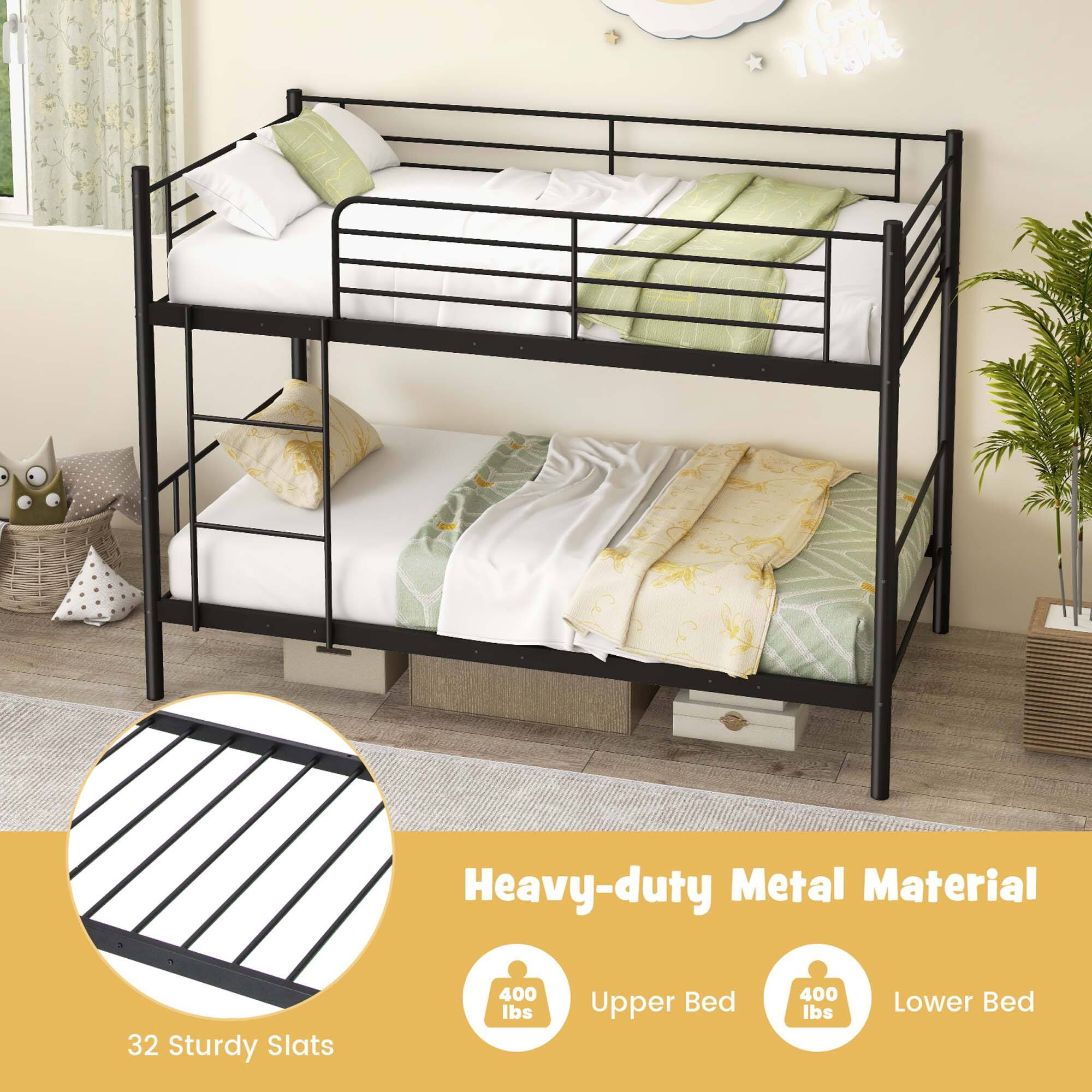 Alt View 4. Costway - Costway Metal Twin Over Twin Bunk Bed with Built-in Ladder Safety Guardrail - Black.