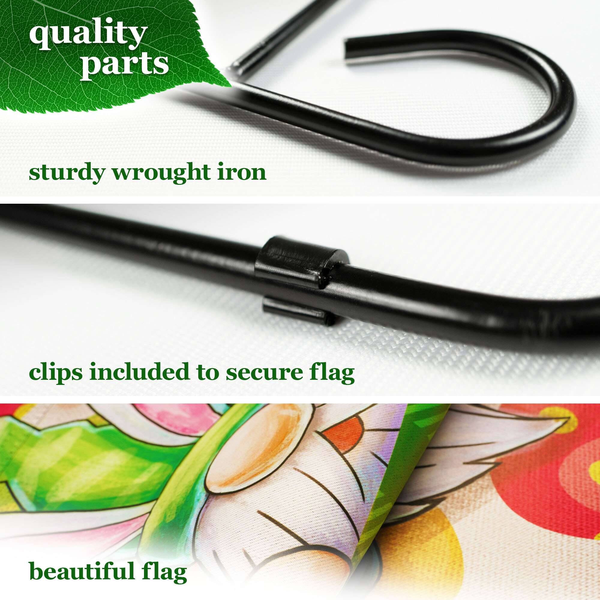 - quality parts
- sturdy wrought iron
- clips included to secure flag
- beautiful flag