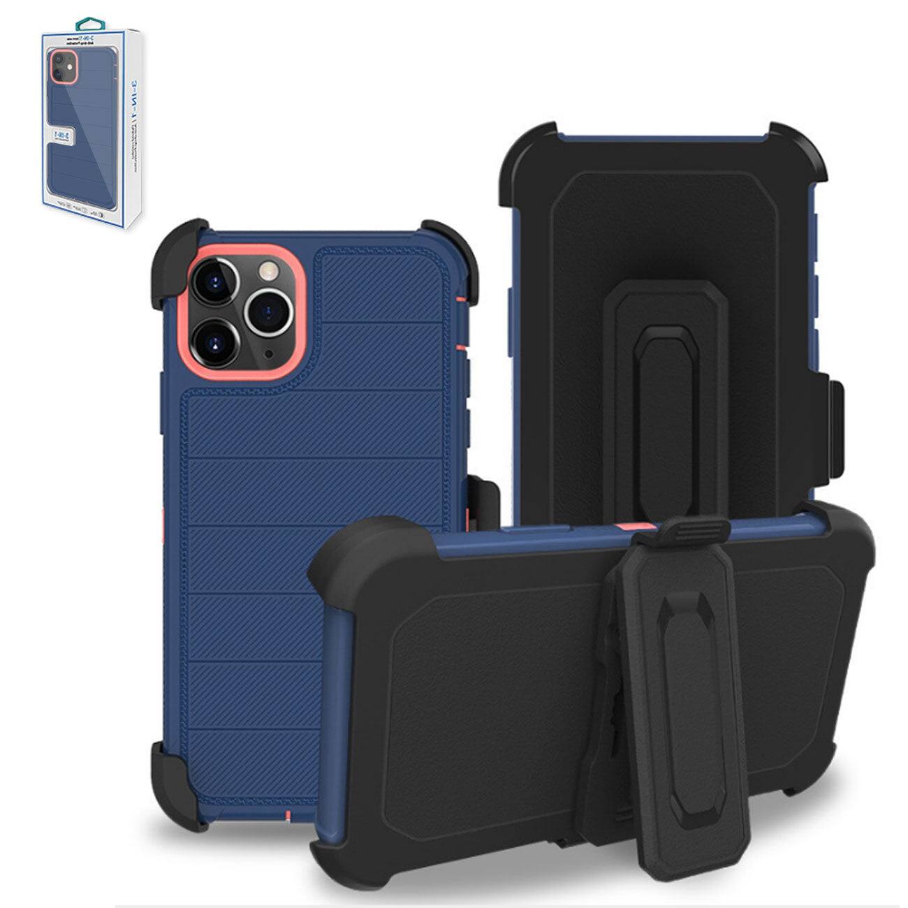 Front. Reiko - 3-In-1 Hybrid Heavy Duty Holster Combo Case For Apple Iphone 11 Pro In Navy - Navy.
