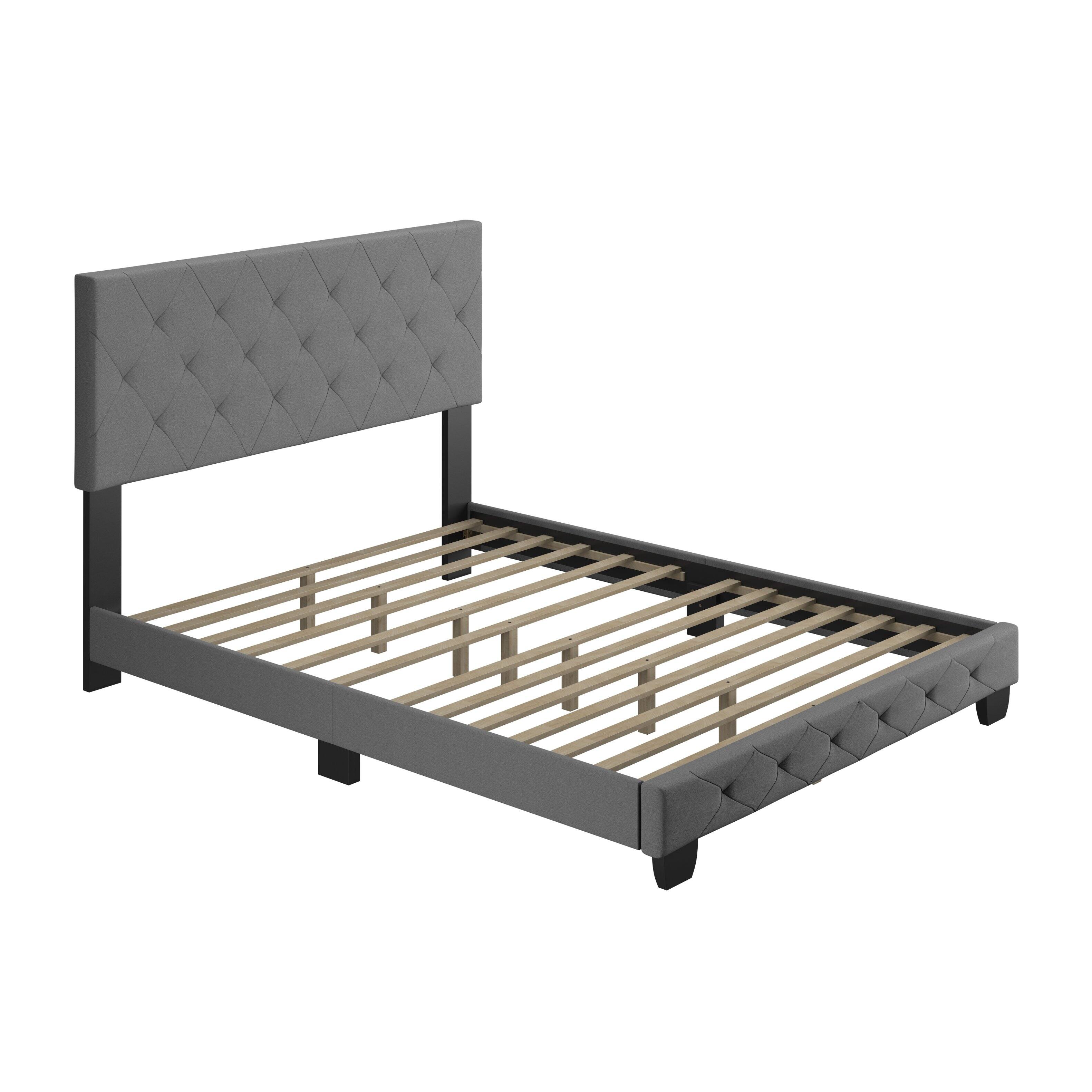 Alt View 1. Boyd Sleep - Chloe Upholstered Platform Bed Frame, 14 Slat Wood Support System, Queen - Gray.