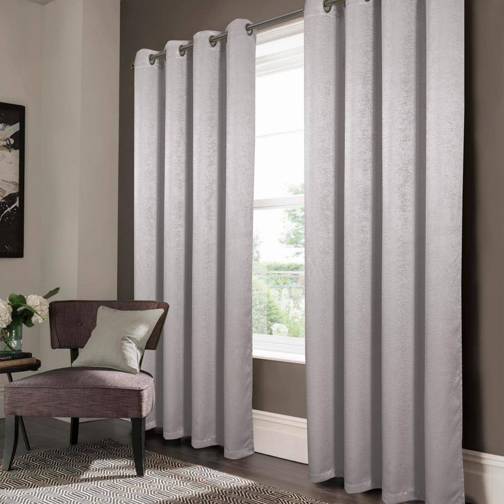 Front. Olivia Gray - Oliva Gray Nora Embossed Blackout Grommet Panel - 52x90" Silver - Silver.